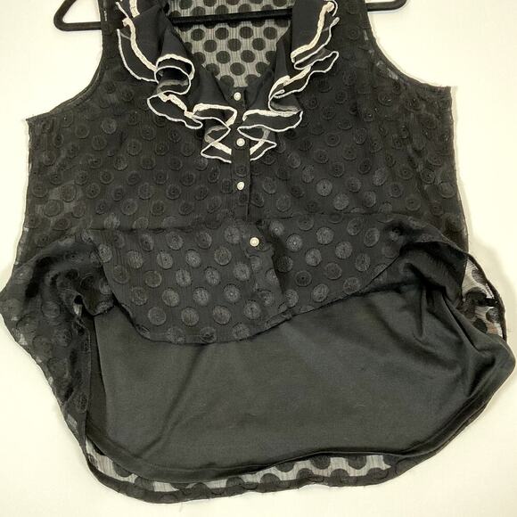 ECI New York Black Whimsygoth Polka Dot Ruffled‎ Sleeveless Top Pearl Buttons 12 - Picture 7 of 7